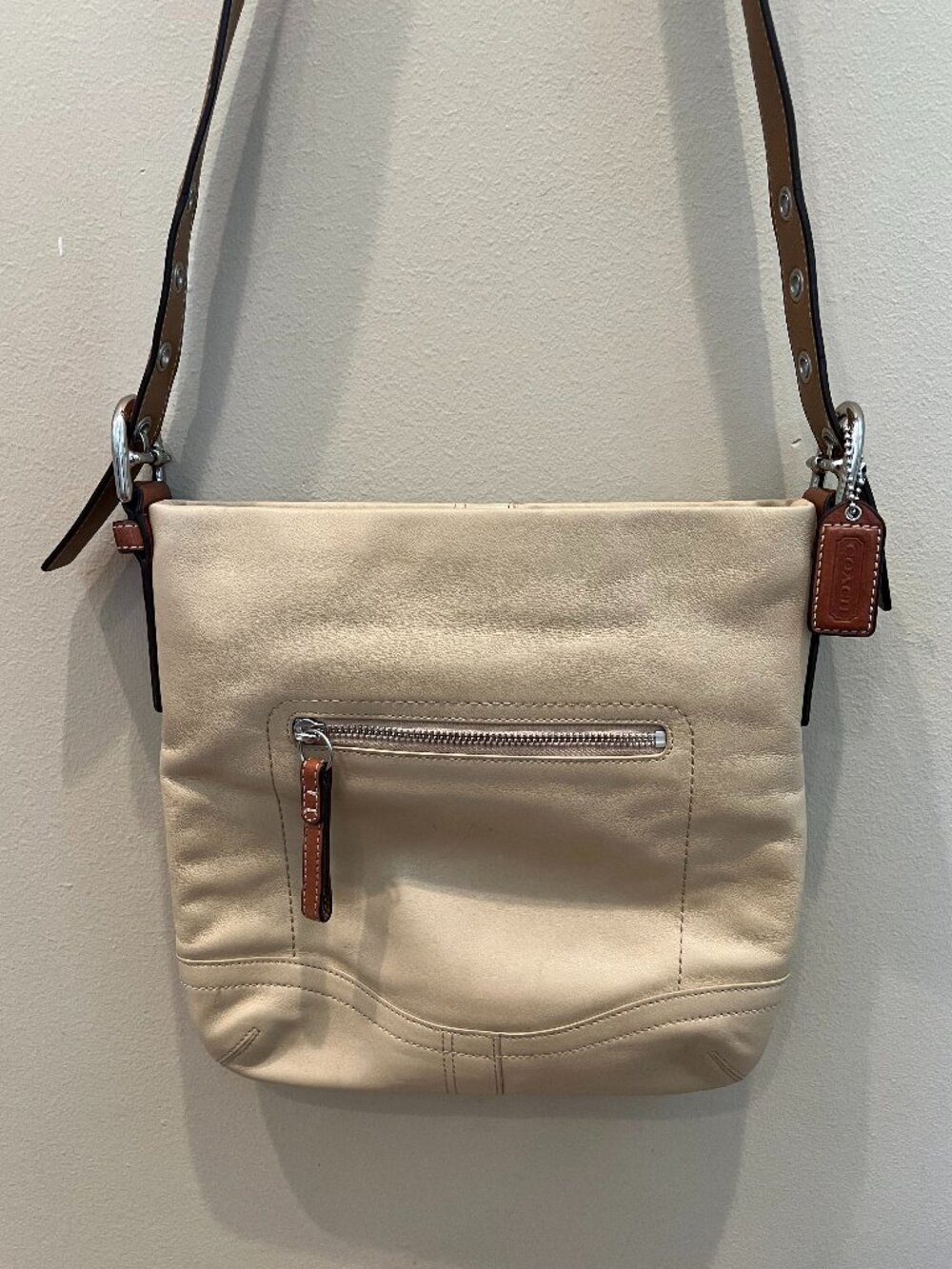 Coach Leather Messenger Bag Cream & Beige Women